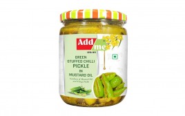 Add me Green Stuffed Chilli Pickle In Mustard Oil  Glass Jar  500 grams